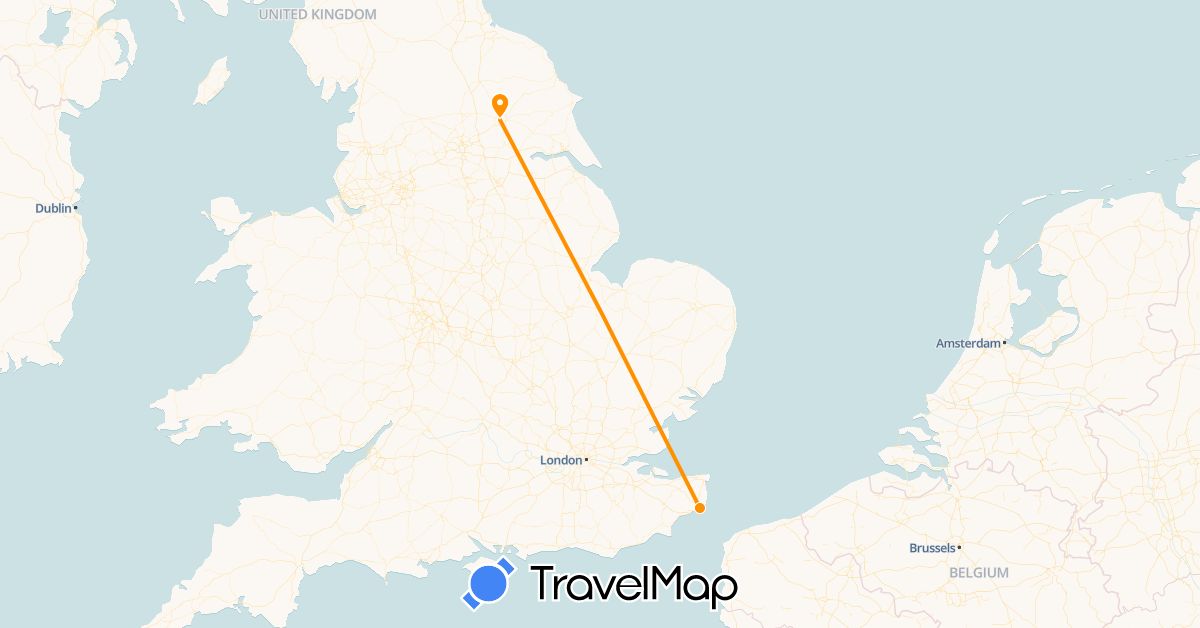 TravelMap itinerary: driving, hitchhiking in United Kingdom (Europe)